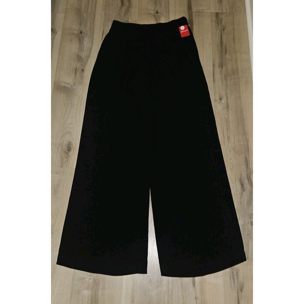 SPANX Crepe Pleated Trouser Womens Size Large Tall Black Wide Leg Pull On NWT